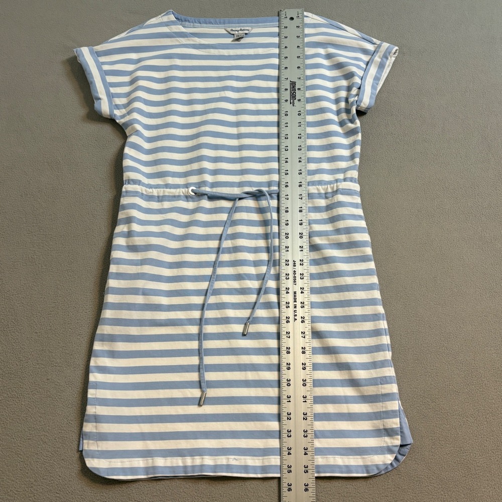 Tommy Bahama XS Blue White Striped Drawstring Waist Mini Dress Short Sleeve - Picture 7 of 8